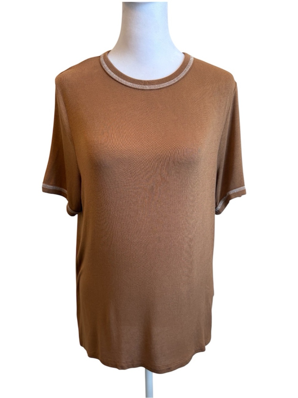 New Medium Treasure & Bond Brown Contrast Trim Short Sleeve Shirt